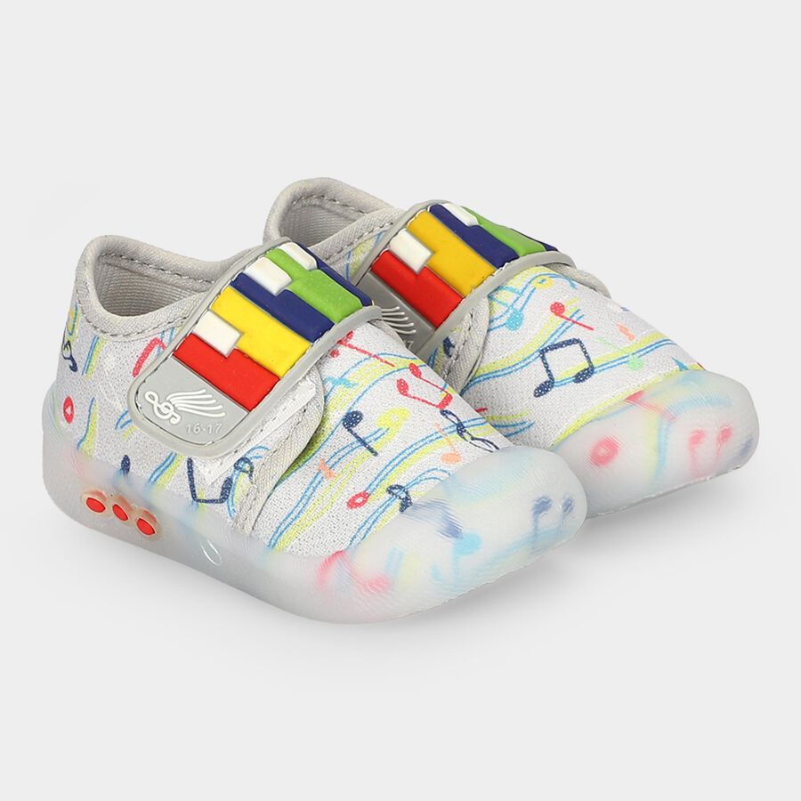 Girls Grey Printed Velcro Strap Sneakers, Grey, large