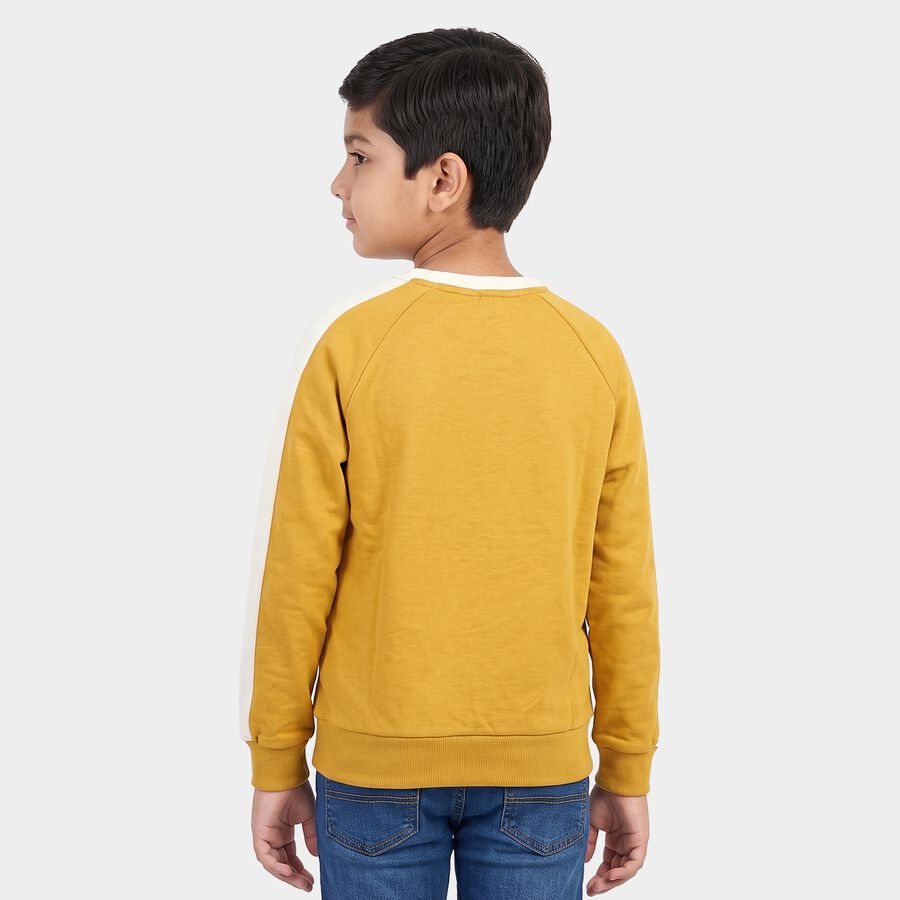 Boys' Mustard Crew Neck Raglan Sleeve Graphic Print Sweatshirt, मस्टर्ड, large