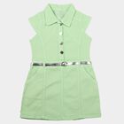 Girls' Mint Green Shirt Style Belted Frock, हल्का हरा, small