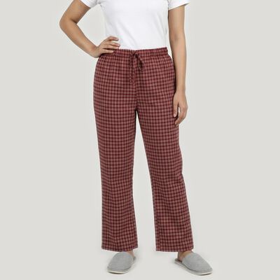 Women's Maroon Straight Fit Checked Lounge Pyjama