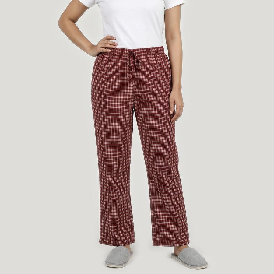 Women's Maroon Straight Fit Checked Lounge Pyjama, मरून, large