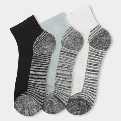 Men's Black and Gray Ankle-Length Striped Socks Pack of 3