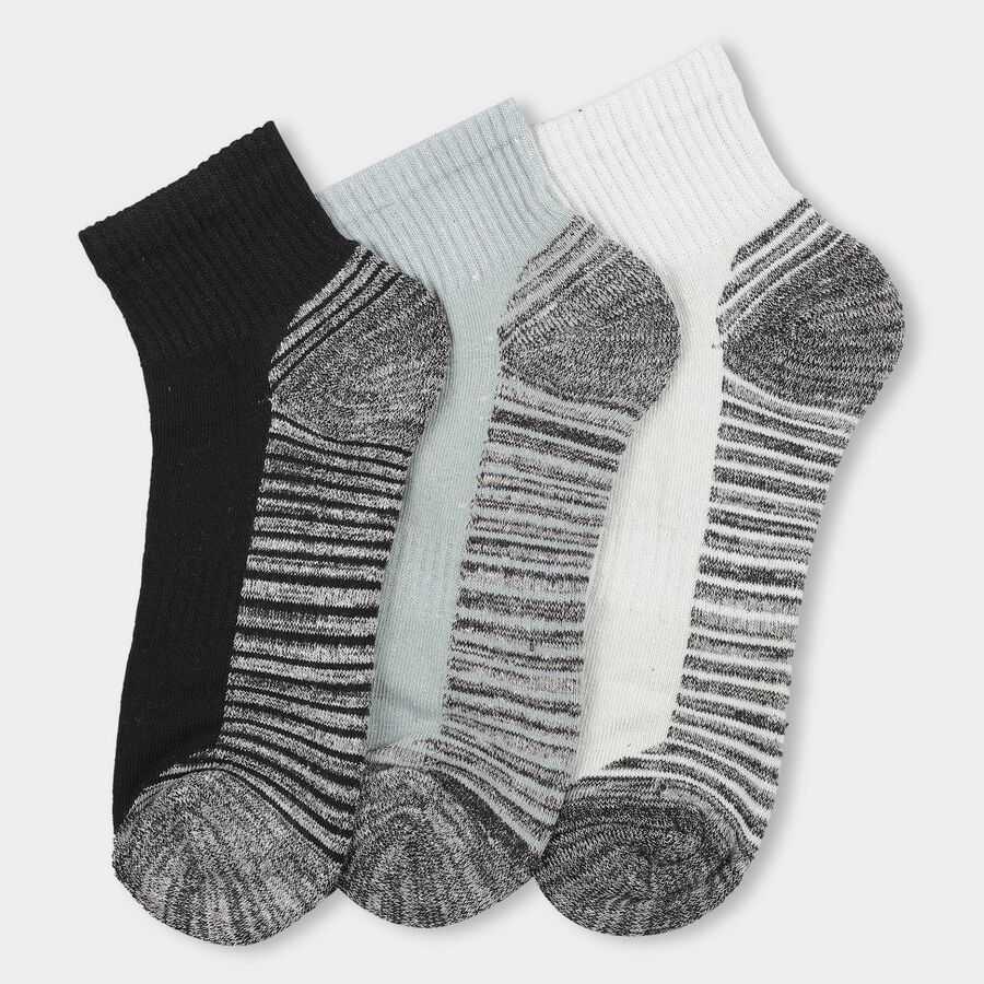Men's Black and Gray Ankle-Length Striped Socks Pack of 3, हल्का ग्रे, large image number null