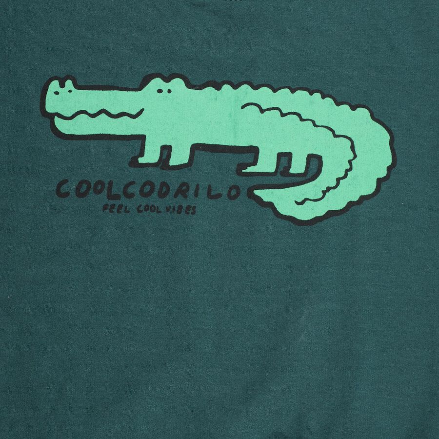 Boys Deep Teal Crew Neck Graphic Sweatshirt, Dark Green, large