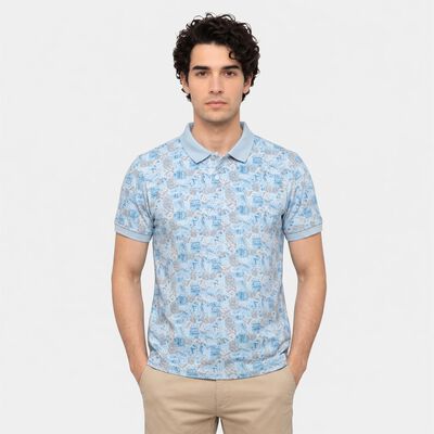 Men's Light Blue Cotton Polo Neck Polo T-Shirt
