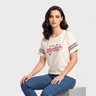 Women's Off White Round Neck Regular T-Shirt, ऑफ व्हाइट, small