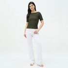 Women's Olive Round Neck Casual Top, Olive, small