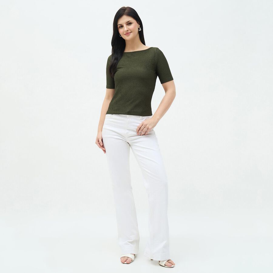 Women's Olive Round Neck Casual Top, Olive, large