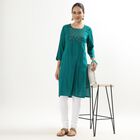 Women's Dark Teal Green Square Neck Embroidered Kurta, Dark Green, small image number null