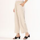 Women's Soft Beige Relaxed Fit Crochet Trim Palazzos, Beige, small image number null