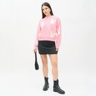 Women's Bright Pink Crew Neck Casual Pullover, Pink, small image number null