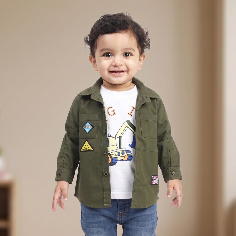 Infant Boys' Olive Green Cotton Spread Collar Utility Shirt, Olive, large