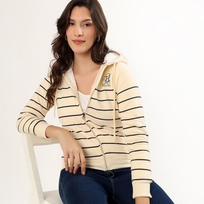 Women's Rich Eggshell White Hooded Neck Casual Sweatshirt