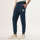 Men's Navy Blue Cotton Blend Elastic Waist Track Pants, Teal Blue, small