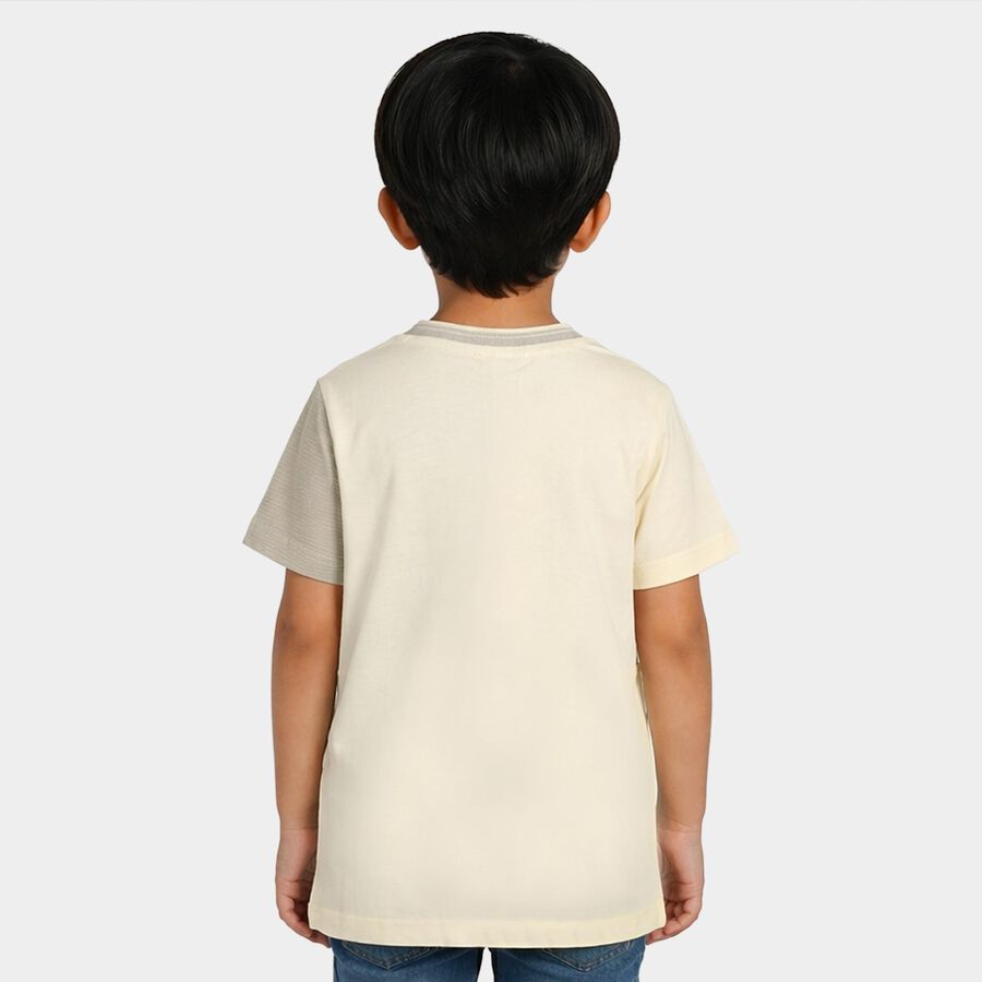 Boys Yellow Cotton Round Neck Casual Boys T-Shirt, पीला, large