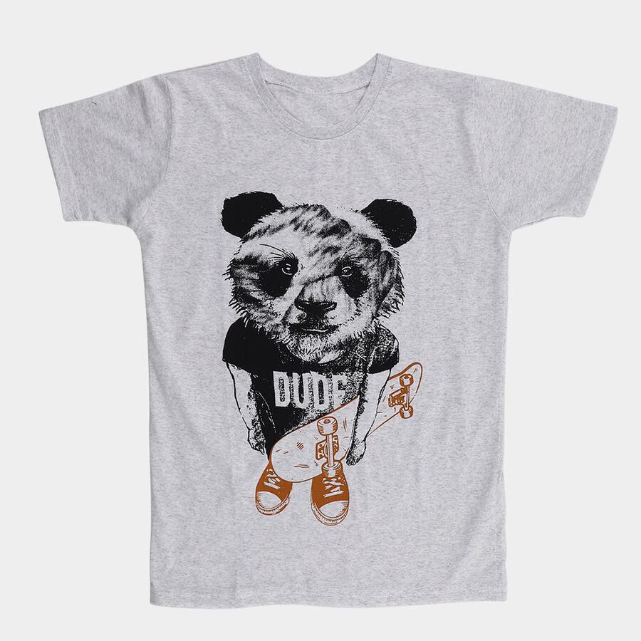 Boys Light Grey Crew Neck Casual T-Shirt, Ecru Melange, large