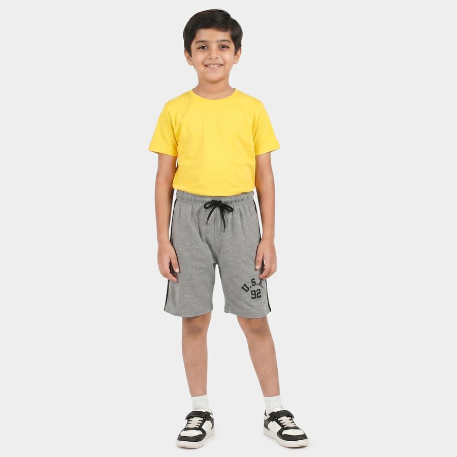 Boys Grey Relaxed Fit Graphic Print Bermuda Shorts, Melange Mid Grey, large