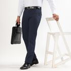 Men's Dark Navy Blue Slim Fit Flat-Front Formal Trousers, Navy Blue, small