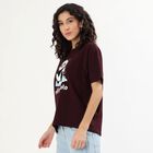 Women's Maroon Cotton Round Neck Casual T-Shirt, वाइन, small