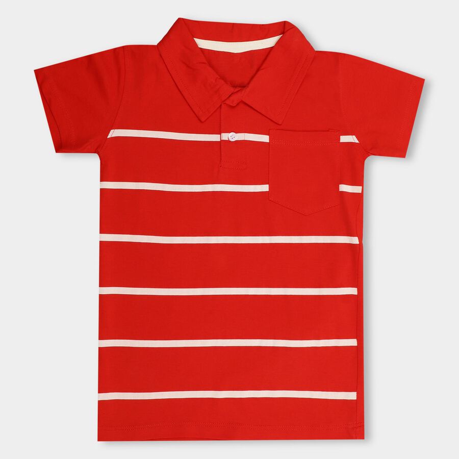 Boys' 100% Cotton Half Sleeves T-Shirt , Red, large image number null