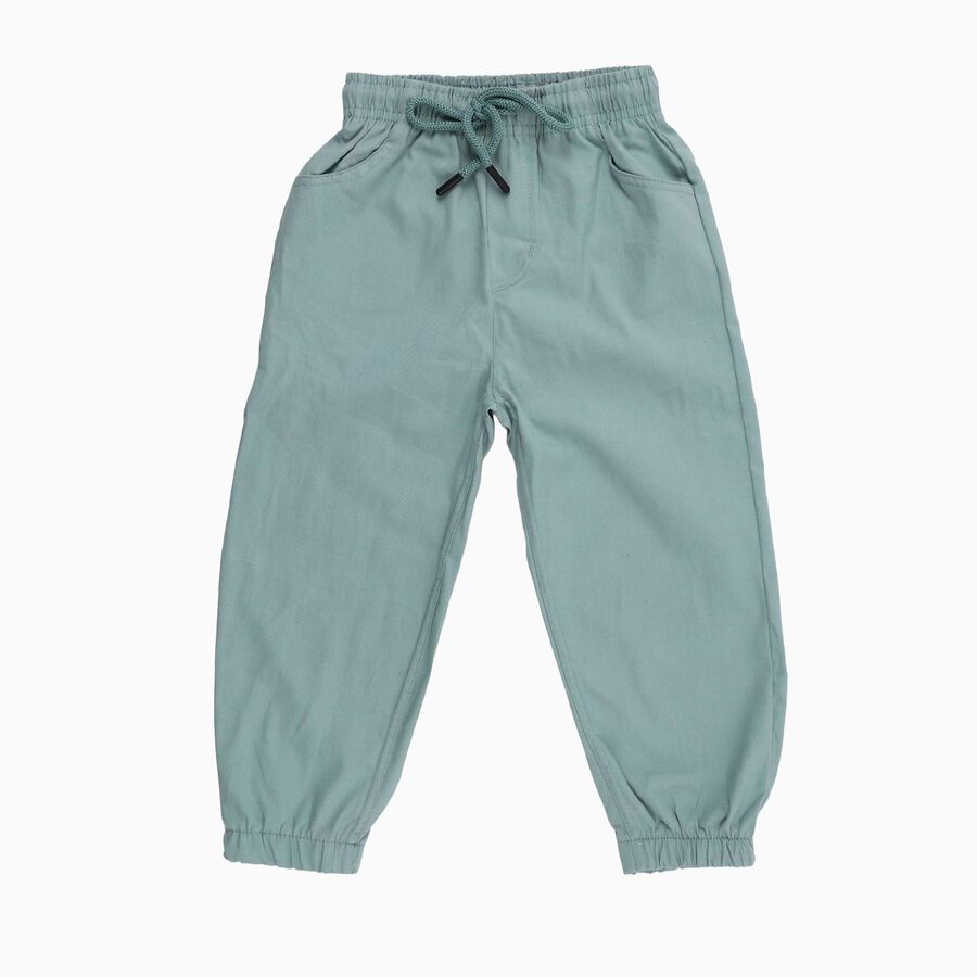 Boys Light Sage Green Elastic Waist Cotton Jogger Trousers, Light Green, large