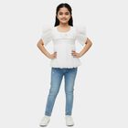 Girls' White Round Neck Casual Graphic Printed T-Shirt, White, small