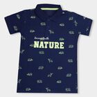 Boy's Navy Blue Cotton Polo Neck Casual T-Shirt, Navy Blue, small image number null