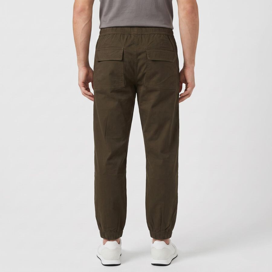 Men's Olive Green Slim Fit Jogger Trousers, ओलिव, large