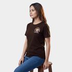 Women's Brown Cotton Round Neck Minimalist T-Shirt, Brown, small