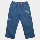 Girls' Light Blue Cargo Fit Embroidered Jeans, हल्का नीला, small