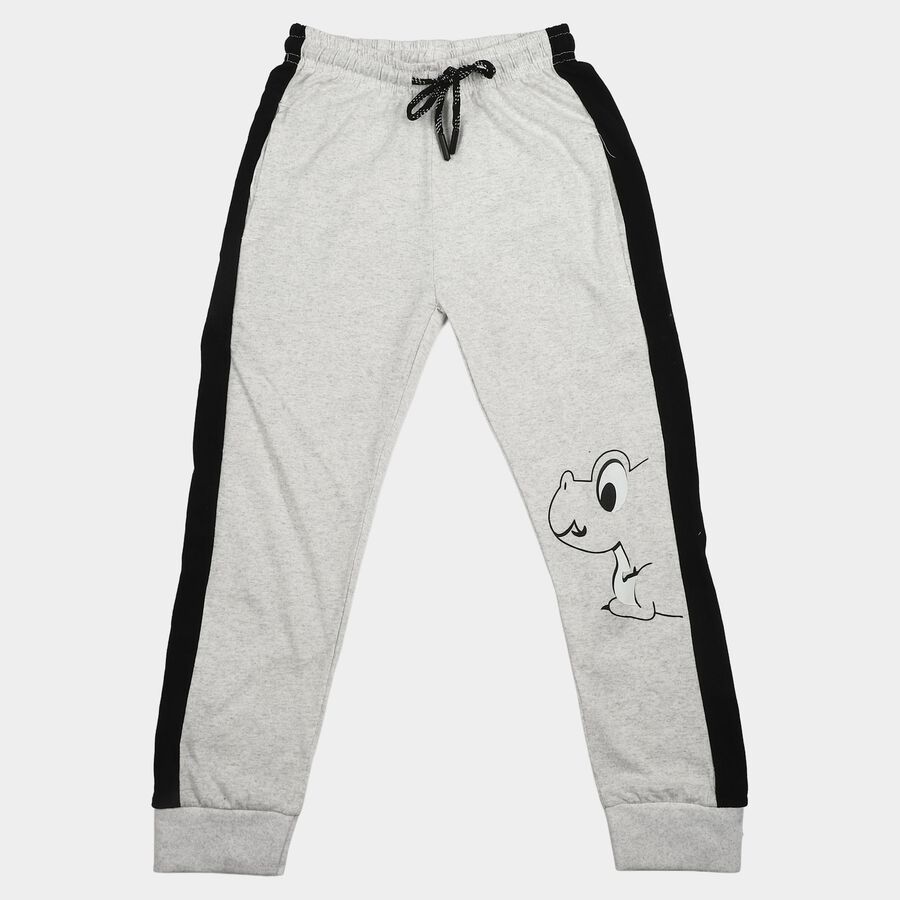 Boys Ecru Melange Jogger Graphic Printed Pyjama, एक्रू मिश्रित, large