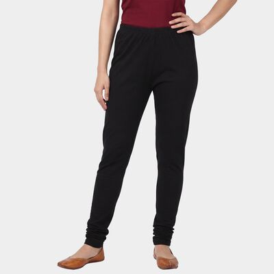 Women's Black Slim Fit Solid Elastic Waist Churidar