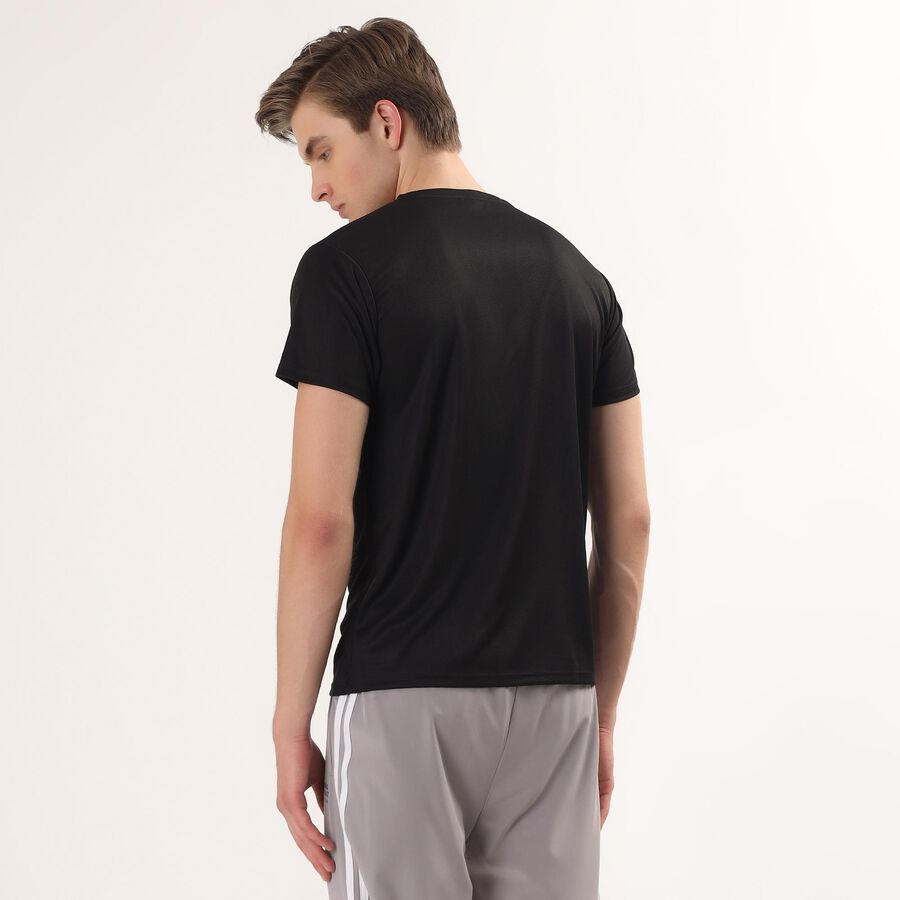 Men's Black Crew Neck Athleisure Drifit T-Shirt, काला, large