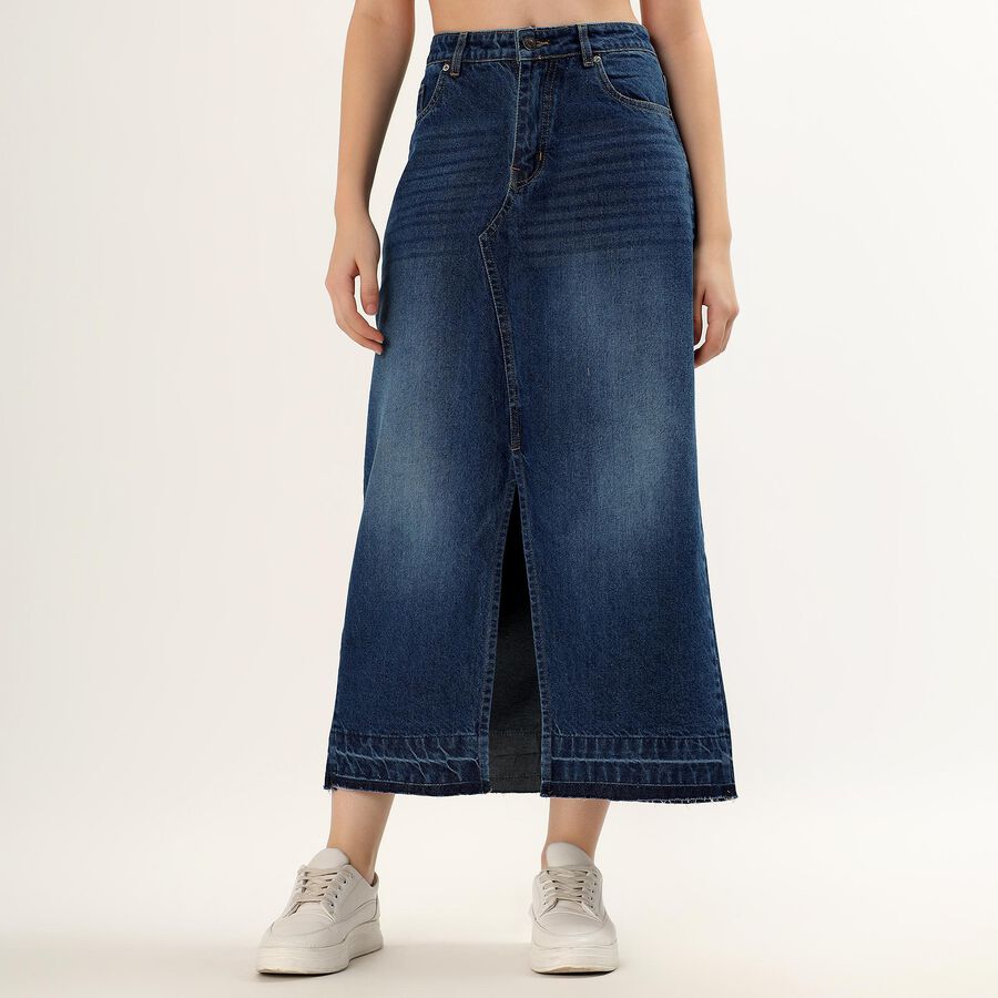 Women's Deep Indigo Blue Pencil Skirt, Mid Blue, large image number null