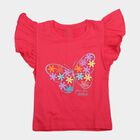 Girls' Pink Cotton Round Neck Casual T-Shirt, Pink, small