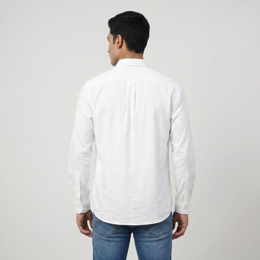Men's White Cotton Long Sleeve Collar Regular Fit Shirt, ऑफ व्हाइट, large