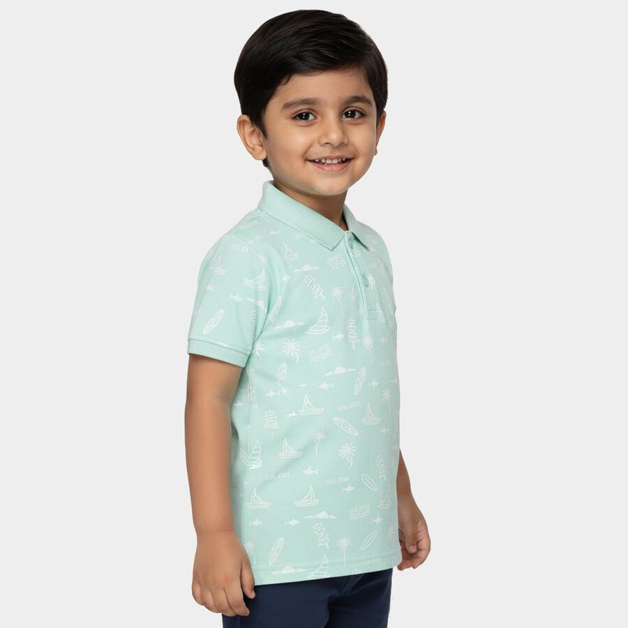 Boys Aqua Cotton Polo Collar Casual T-Shirt, Aqua, large