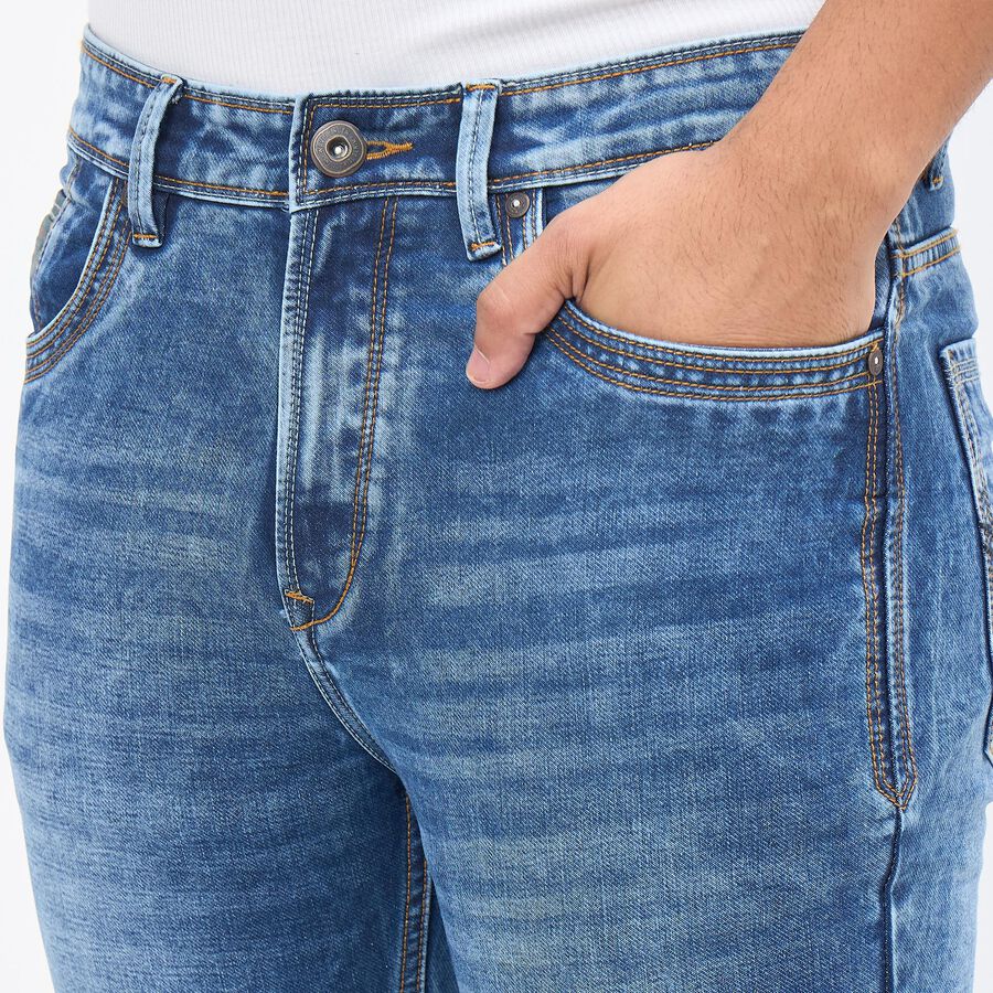 Men's Dark Indigo Blue Slim Fit Stretchable Jeans, Mid Blue, large