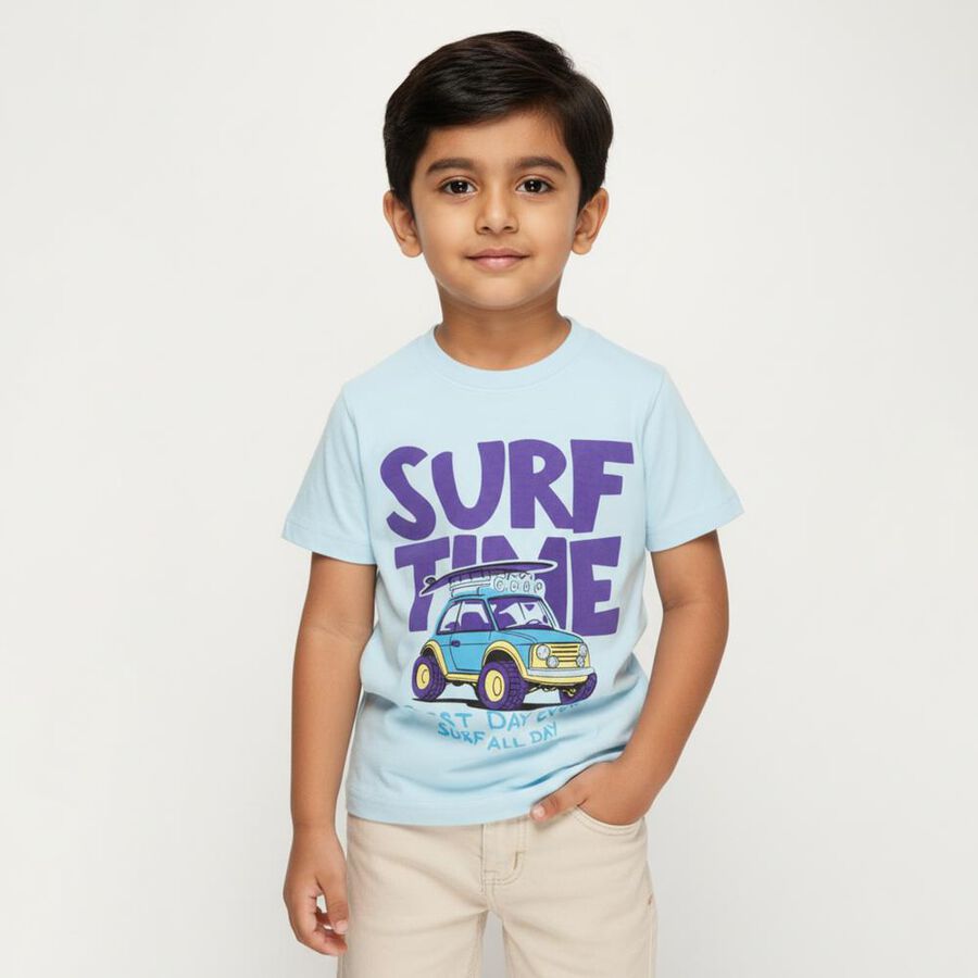 Boys' 100% Cotton Half Sleeves T-Shirt, Light Blue, large image number null