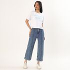 Women's Stonewashed Blue Wide Leg High Rise Jeans, Mid Blue, small