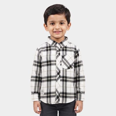 Boys White Cotton Long Sleeve Collared Shirt