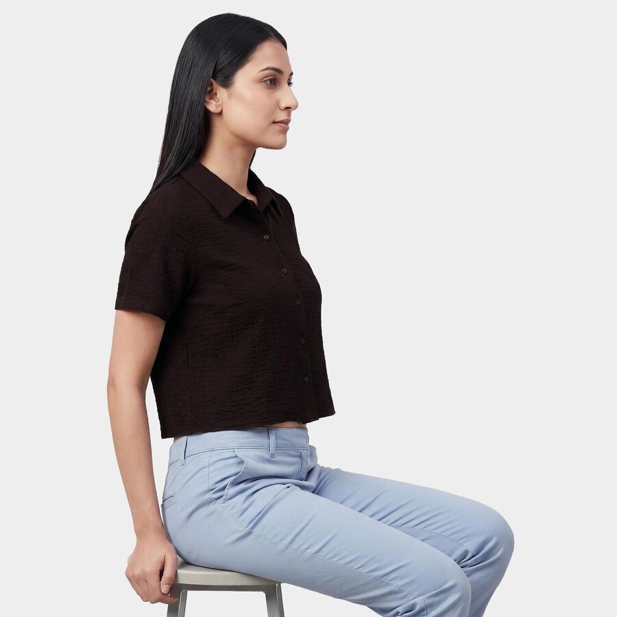 Women's Brown Classic Collar Classic Shirt, Brown, large