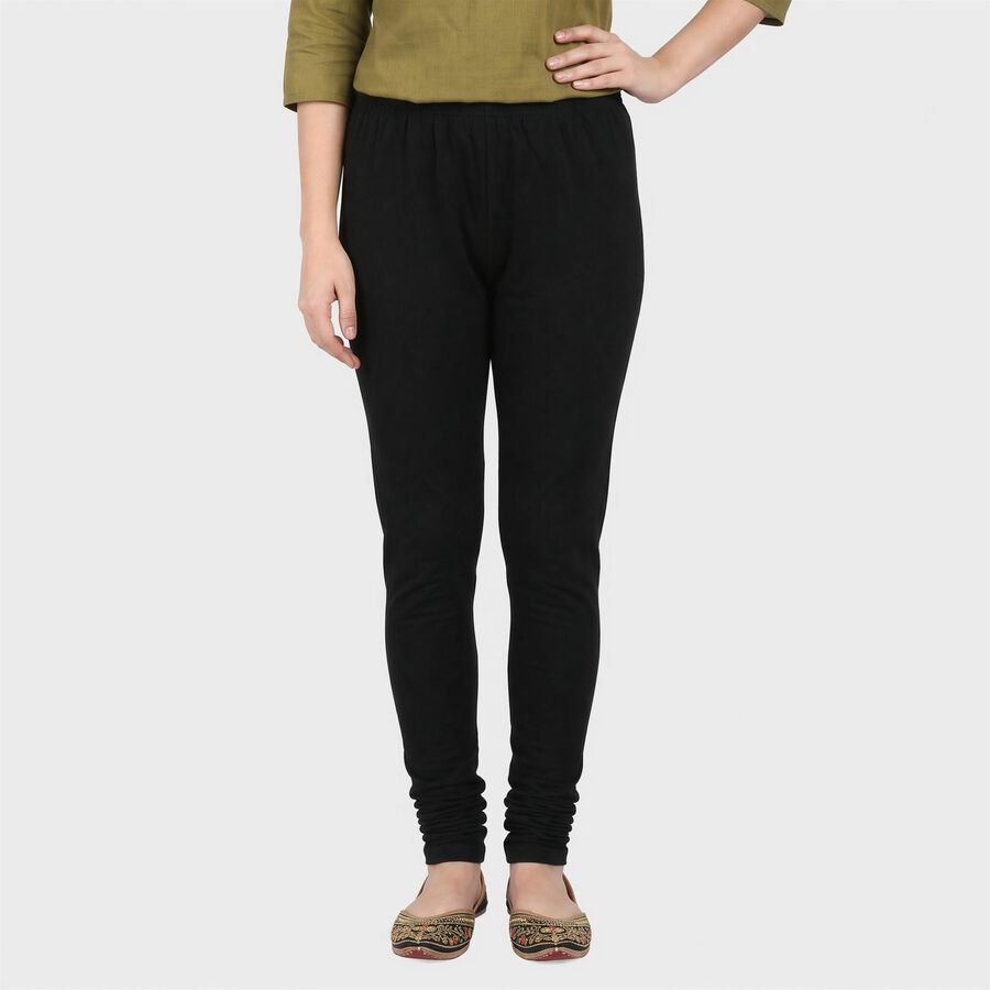 Women's Black Slim Fit Elastic Waist Churidar, काला, large