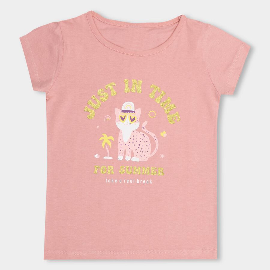 Girls' 100% Cotton T-Shirt , Peach, large image number null