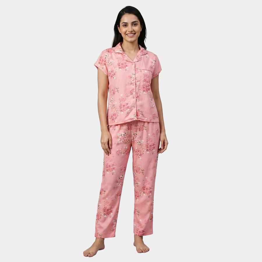 Women's Pink Night Suit, हल्का गुलाबी, large