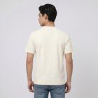 Men's Cream Round Neck Graphic Print T-Shirt, Off White, small