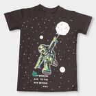 Boys' Dark Grey Cotton Round Neck Half Sleeve T-Shirt, Dark Grey, small