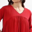 Ladies' Rich Crimson Red V-Neck Pleated Printed Kurti, Maroon, small image number null