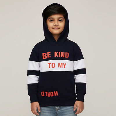 Boys Deep Midnight Navy Blue Hoodie Neck Casual Sweatshirt