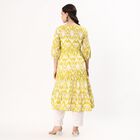 Women's Bright Mustard Yellow Cotton V-Neck Embroidered Kurta, हल्का हरा, small image number null